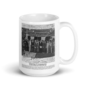Great Day in Philly Art Expo White glossy mug